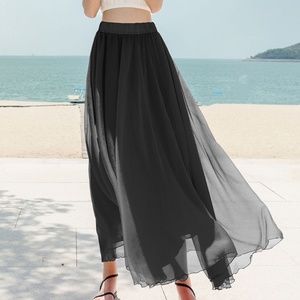 Chiffon Retro Long Maxi Skirt Vintage Black Dress